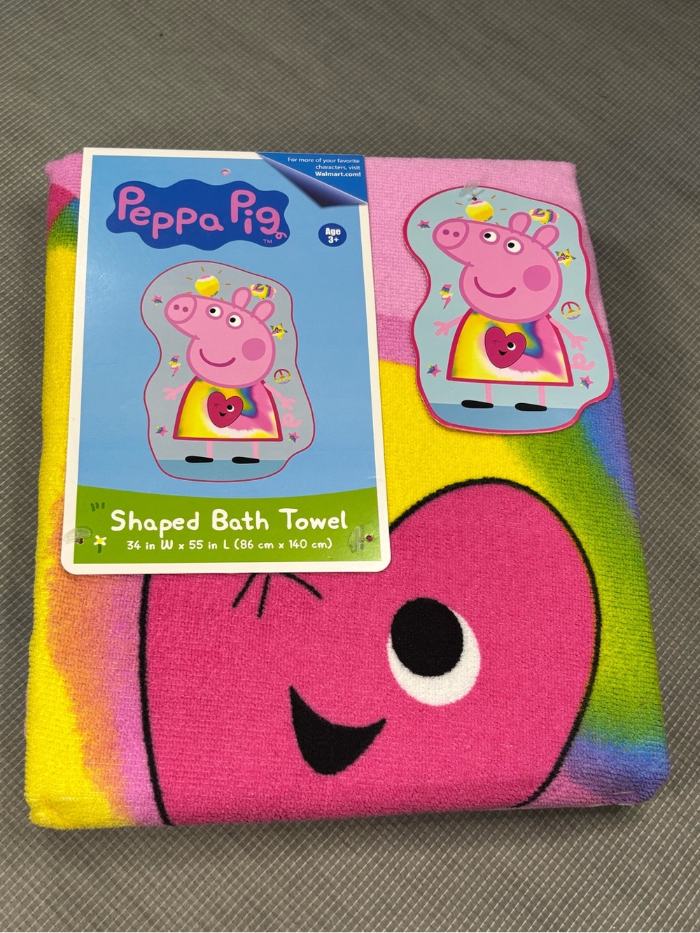 Peppa Pig Shaped Bath Towel - Pink & Rainbow kids girls 34 in W x 55 in L NEW